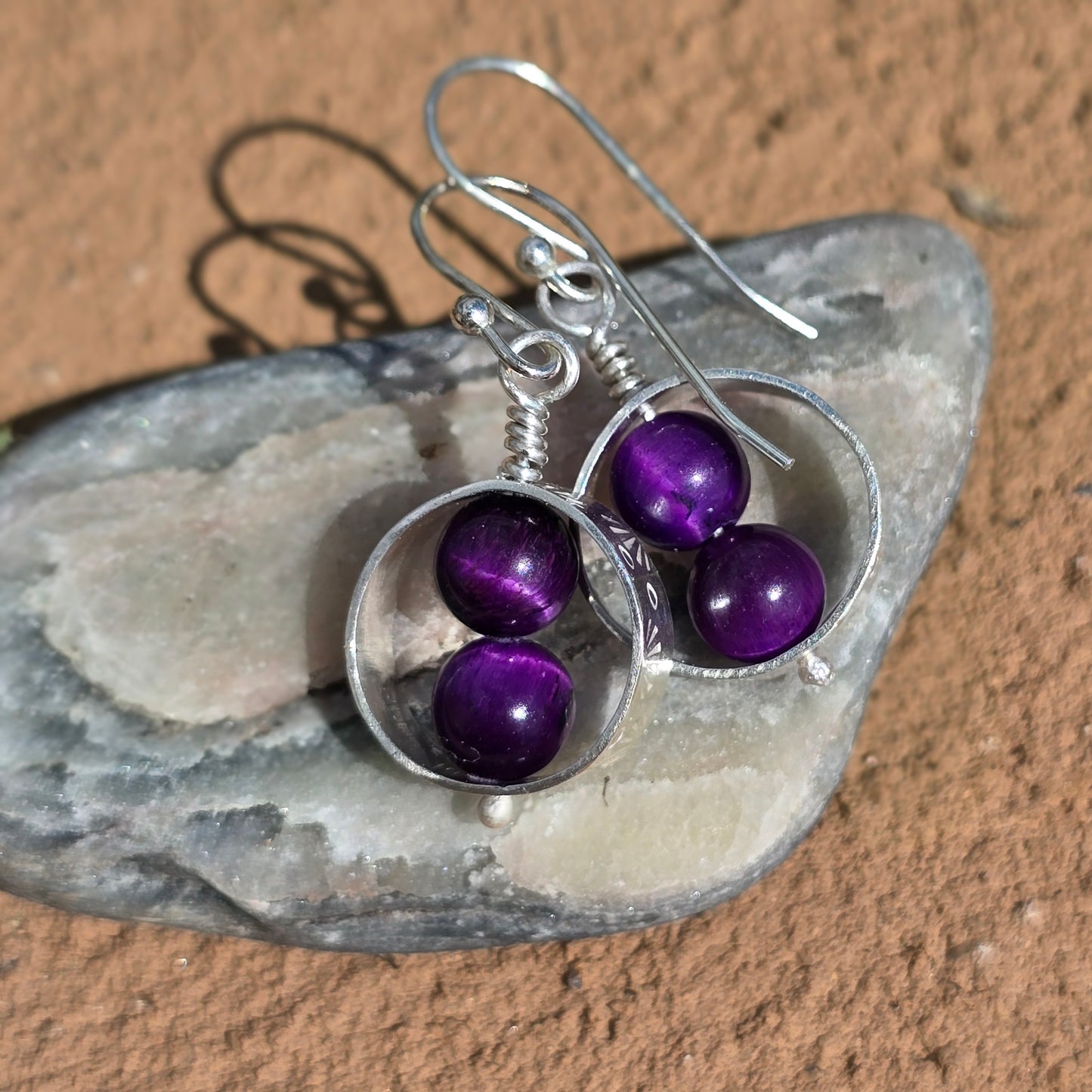 Framed Earrings - Grape Tigers Eye