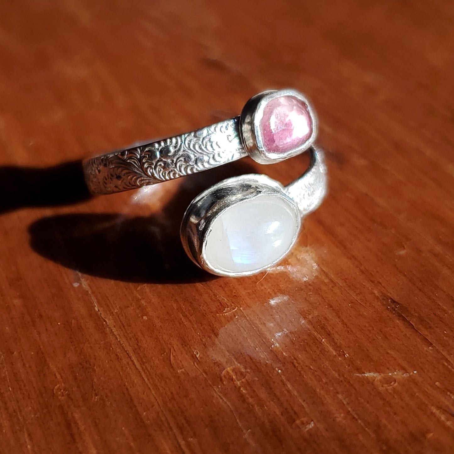 Moonstone & Pink tourmaline Bypass Ring