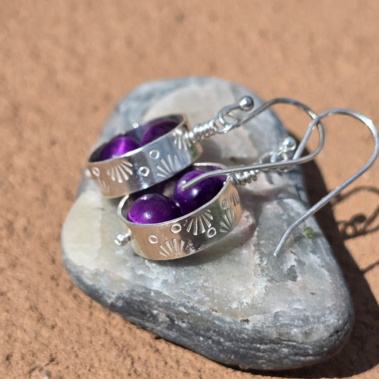 Framed Earrings - Grape Tigers Eye