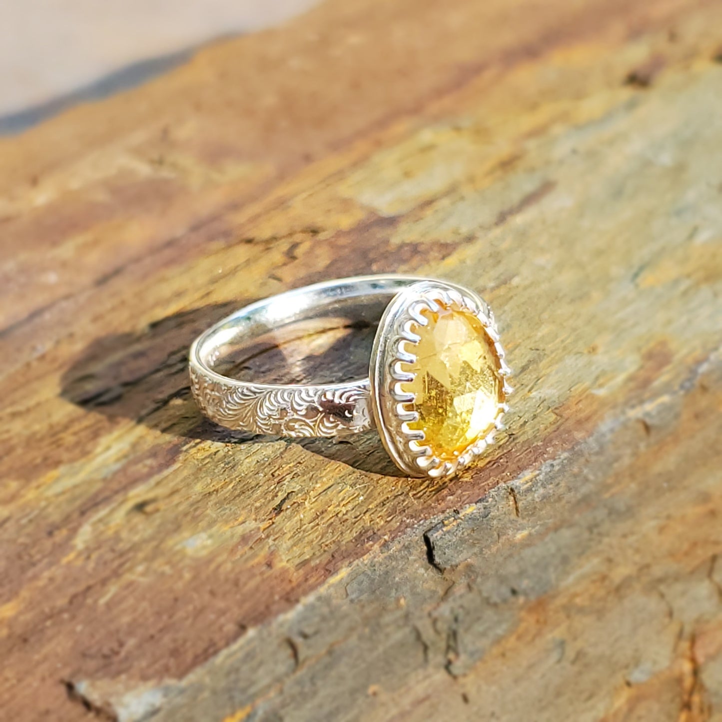 Citrine Ring with Floral Band