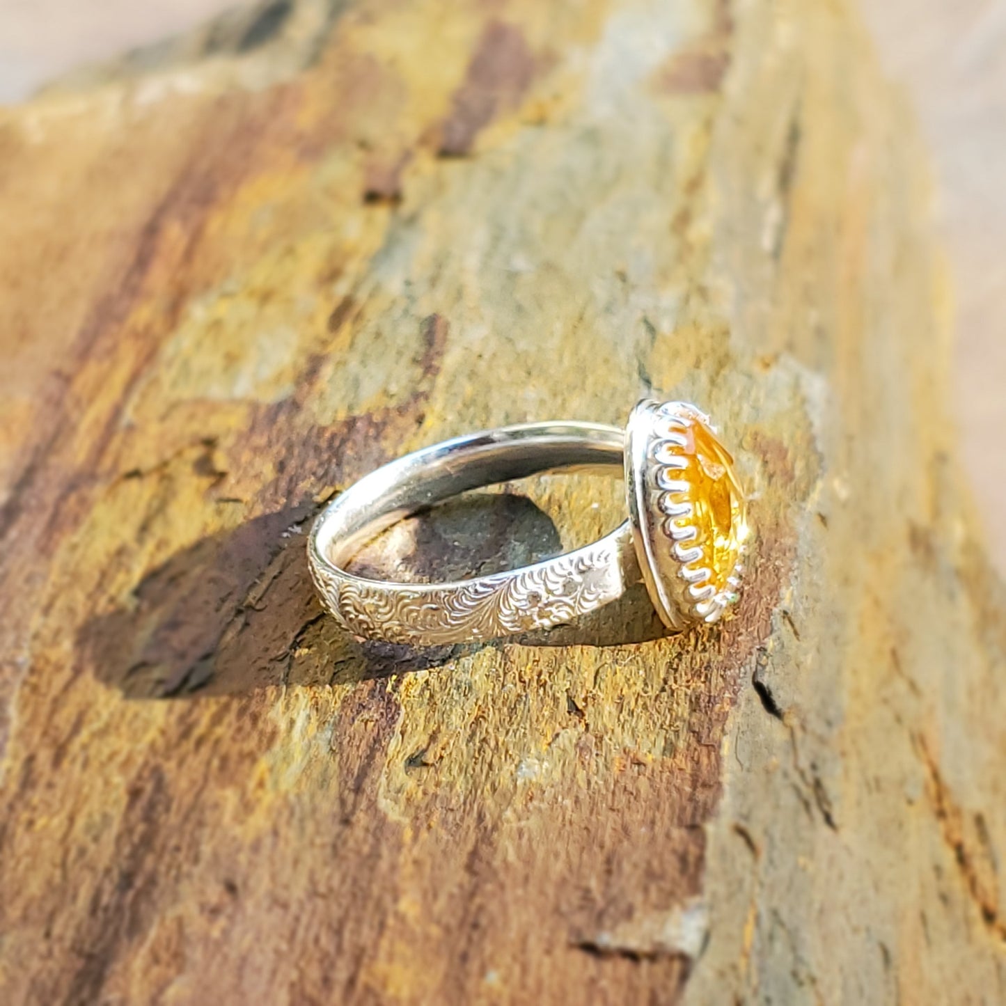 Citrine Ring with Floral Band