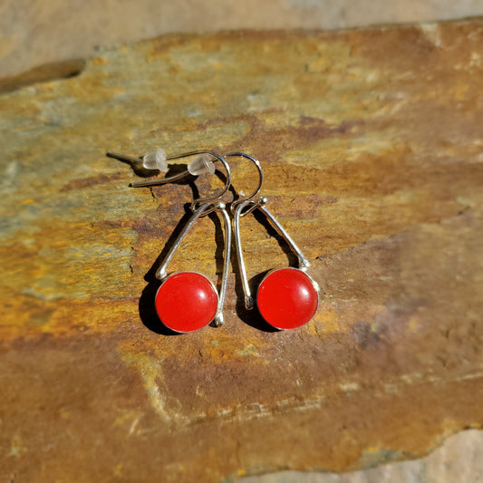 Red Glass Sterling Geometric Earrings